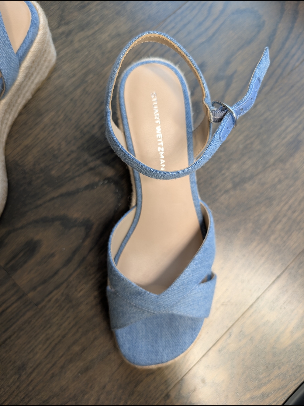 Stuart Weitzman-Denim Light Blue Espadrille Wedge Sandals - Picture 3 of 5